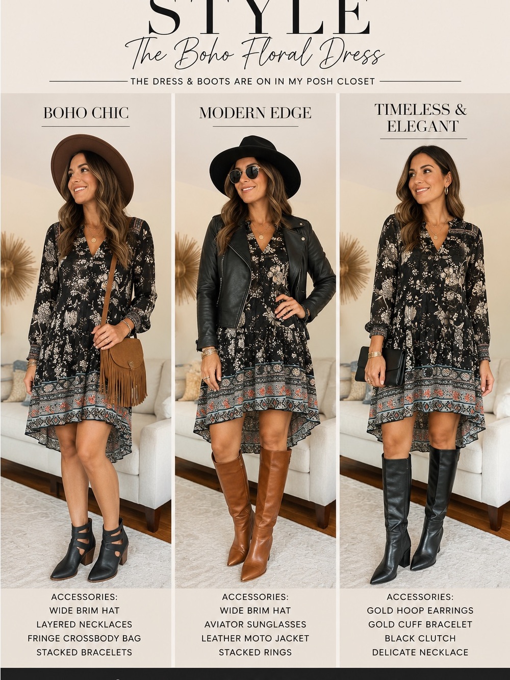 Tolani Boho Floral Tunic Dress Black Mixed Print V-Neck High Low Flow Dress NWOT
